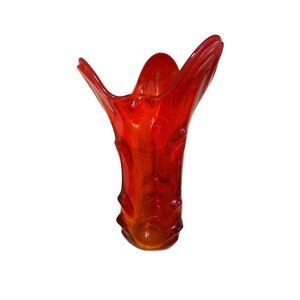 Vintage Viking Glass Tundra Orange Swug Vase 13” 1950’s MCM 3 Finger Persimmon